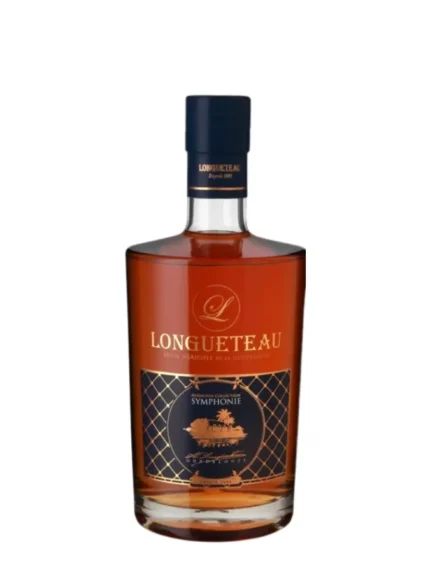 Bouteille de Longueteau Symphonie, un rhum ambré avec étiquette noire et dorée.