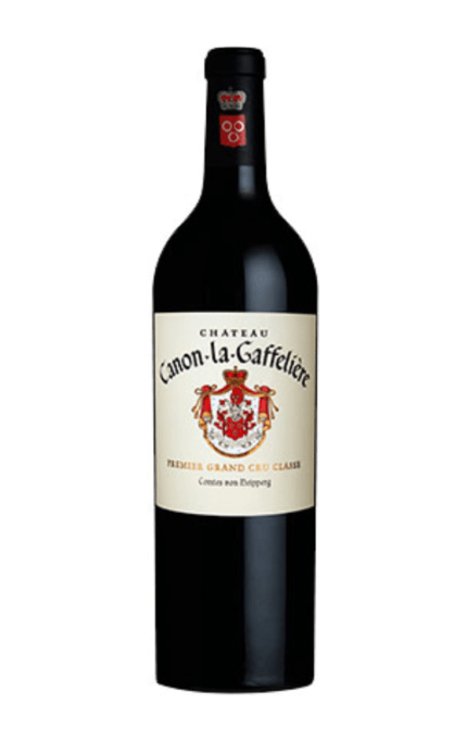 Bouteille de Château Canon La Gaffelière 2003, un Premier Grand Cru Classé de Saint-Émilion, avec une étiquette ornée du blason de la famille von Neipperg.