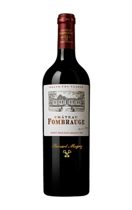 Bouteille de Château Fombrauge Rouge 2015, un Grand Cru Classé de Saint-Émilion, avec une étiquette traditionnelle illustrant le château.