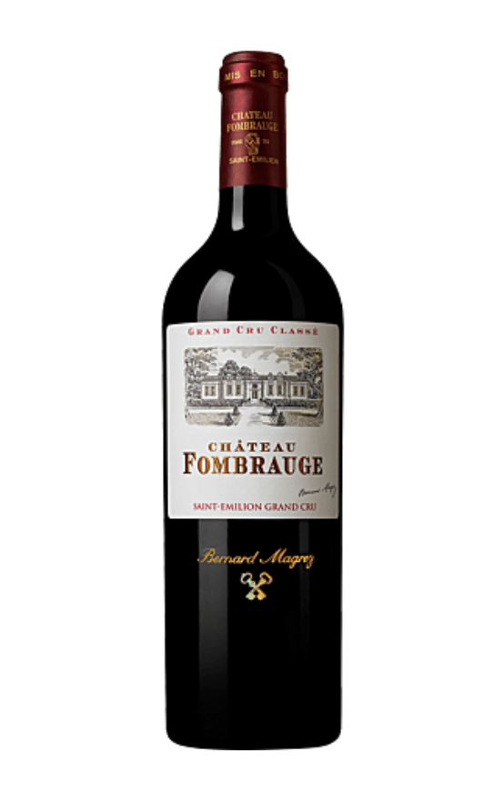 Bouteille de Château Fombrauge Rouge 2020, un Grand Cru Classé de Saint-Émilion, avec une étiquette traditionnelle illustrant le château.