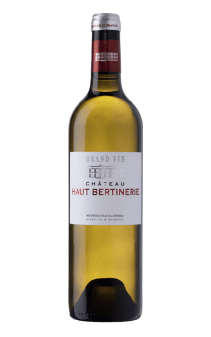 Bouteille de Château Haut Bertinerie Grand Vin 2022 avec une étiquette argentée et des écritures rouges.