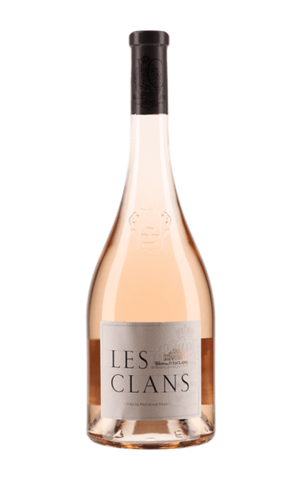 Bouteille de Château d'Esclans Les Clans 2020, un vin rosé de Provence avec une étiquette grise et un bouchon noir.