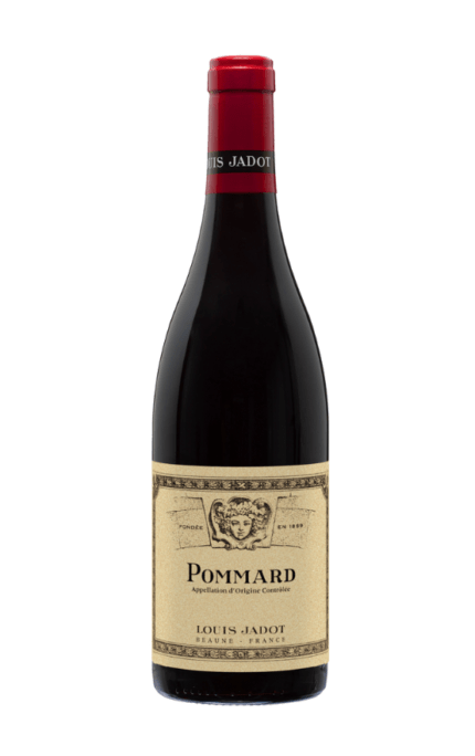 Bouteille de Pommard 2021 du Domaine Louis Jadot avec une étiquette classique et distinguée.