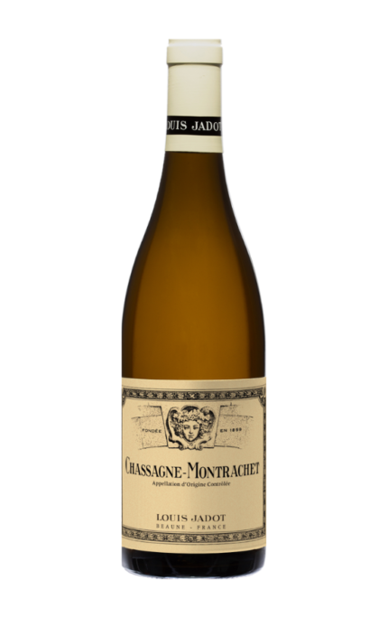 Bouteille de Chassagne-Montrachet Blanc 2022 du Domaine Louis Jadot avec une étiquette beige et une capsule blanche.