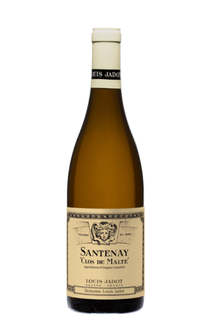 Bouteille de Santenay Clos de Malte 2022 du Domaine Louis Jadot avec une étiquette beige et noire classique.