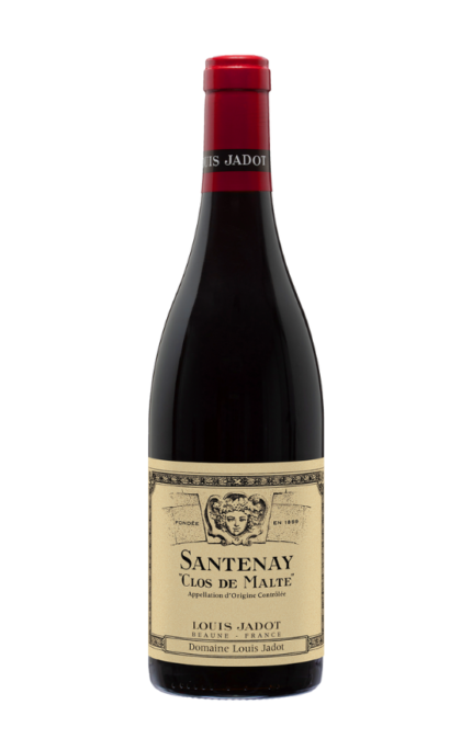 Bouteille de Santenay Clos de Malte Rouge 2019 du Domaine Louis Jadot avec une étiquette beige classique et capsule rouge.