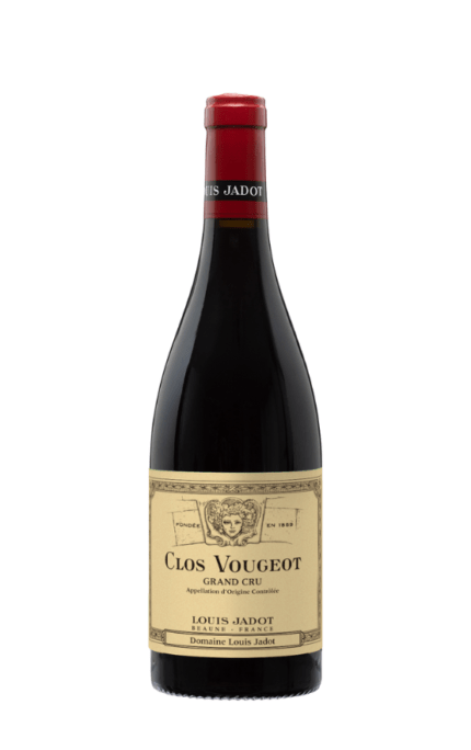 Bouteille de Clos Vougeot 2015 Grand Cru du Domaine Louis Jadot avec une étiquette élégante et traditionnelle.