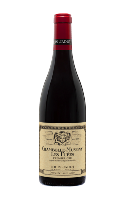 Bouteille de Chambolle-Musigny Les Fuées 2017 Premier Cru du Domaine Louis Jadot avec une étiquette beige et une capsule rouge.