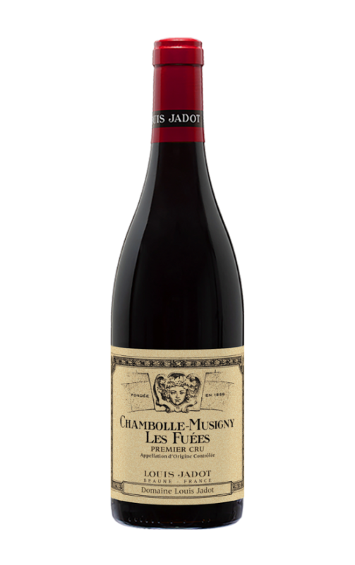 Bouteille de Chambolle-Musigny Les Fuées 2017 Premier Cru du Domaine Louis Jadot avec une étiquette beige et une capsule rouge.