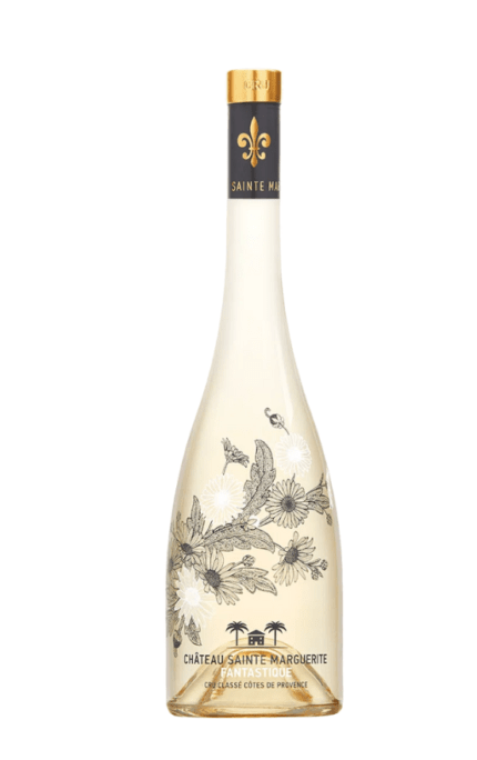 Bouteille de Cuvée Les Fantastiques Blanc 2023 Cru Classé du Château Sainte Marguerite, un vin blanc de Provence avec un design floral élégant.