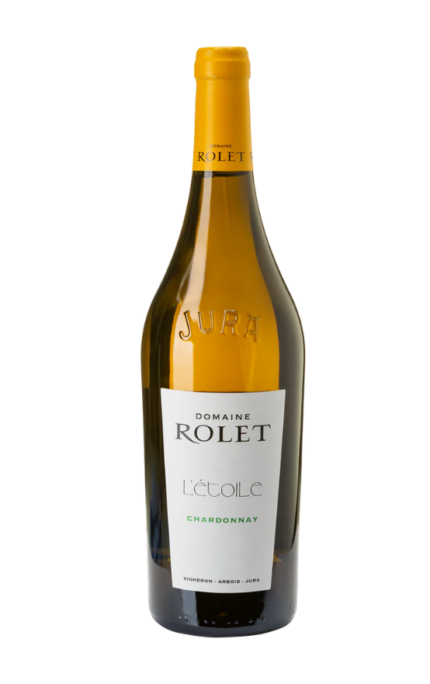 Bouteille de L'Etoile Chardonnay En Novalet 2020 du Domaine Rolet, avec une étiquette grise et une capsule jaune.