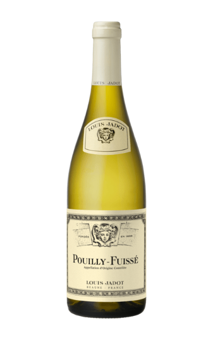 Bouteille de Pouilly-Fuissé 2022 du Domaine Louis Jadot avec une étiquette classique beige et noire.