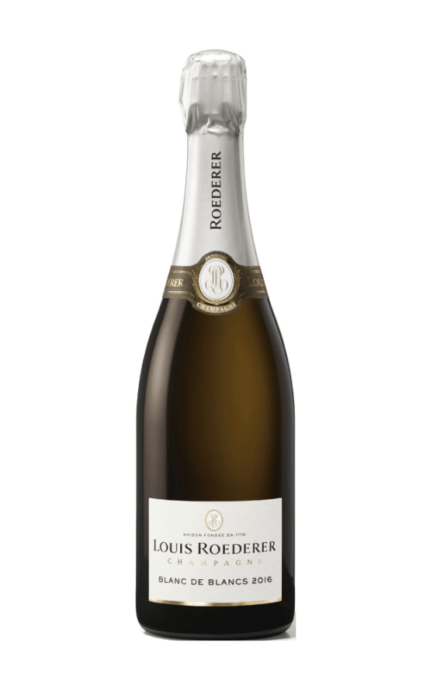 Bouteille de Champagne Blanc de Blancs Vintage 2016 de Louis Roederer, avec une étiquette élégante et minimaliste reflétant le raffinement du millésime.