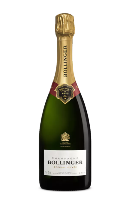 Bouteille de Champagne Bollinger Spécial Cuvée Brut, avec une étiquette élégante et un design raffiné reflétant l'héritage de la maison fondée en 1829