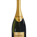 Bouteille de Champagne Krug Grande Cuvée 169ème Édition Brut, symbolisant le savoir-faire de la Maison Krug avec une étiquette dorée et un design raffiné.