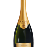 Bouteille de Champagne Krug Grande Cuvée 172ème Édition Brut, avec son étiquette dorée et son emblématique col de bouteille or.