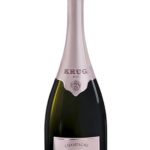 Bouteille de Champagne Krug Rosé 25ème Édition Brut, une cuvée prestigieuse au design élégant avec une étiquette rose, emblème de la maison Krug.