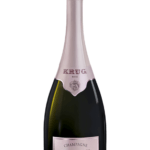 Bouteille de Champagne Krug Rosé 27ème Édition Brut, avec une élégante étiquette rose.
