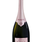 Bouteille de Champagne Krug Rosé 28ème Édition Brut, avec une élégante étiquette rose.