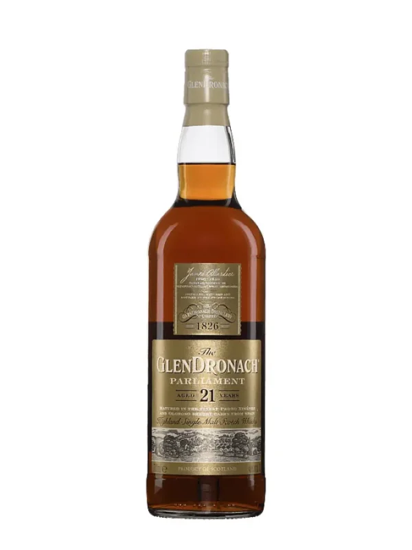 Bouteille de whisky GlenDronach 21 ans Parliament, édition embouteillée en 2015.